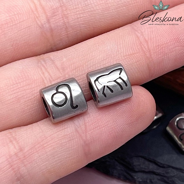 8,8 мм Бусина знак зодиака "Лев", цвет серебро СТАЛЬ
