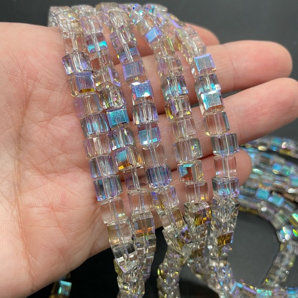 6 мм Стекло Lux, куб огранка, цвет персиковый с переливом