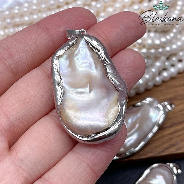 38*25 мм Цвет серебро, Подвеска  Жемчуг фриформ