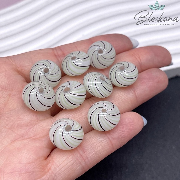 14-17 мм Бусина рондель стекло белое желто- коричневые полосы, отверстие посередине