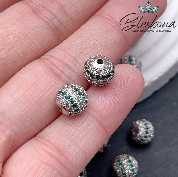 Ø8 мм Бусина с цирконами, цвет серебро 
