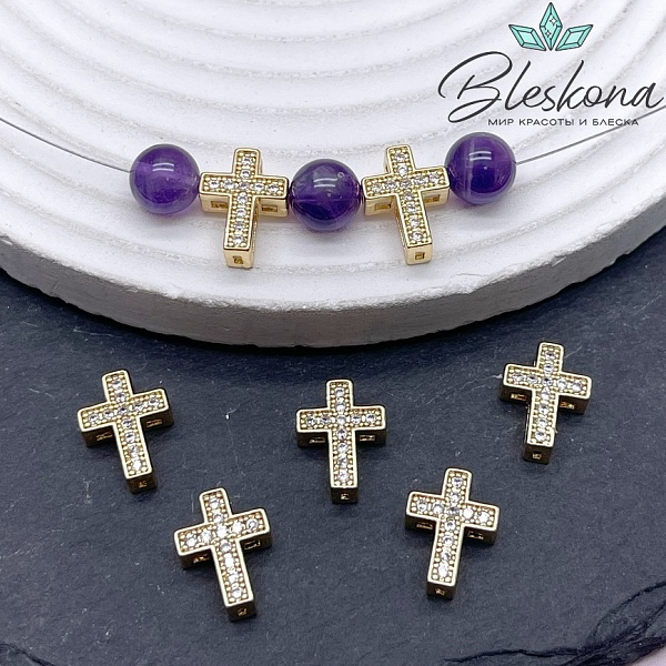 11*7,2мм, Цвет золото, Бусина Крестик 