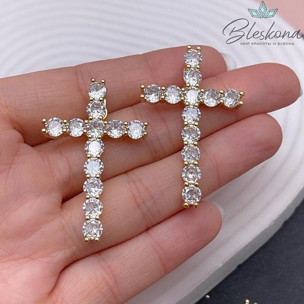 44*28 мм Цвет золото, Подвеска Крест цирконы 