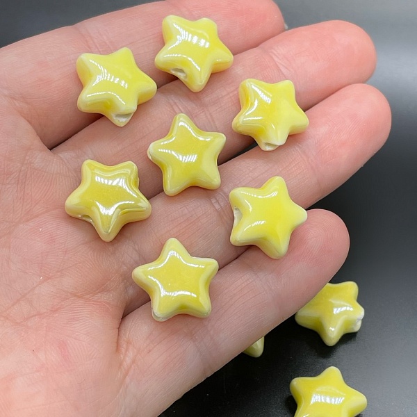 14 мм Бусина звезда, керамика цвет желтый 