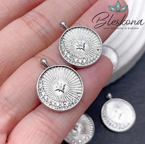 16,7мм,цвет серебро,Подвеска полумесяц со звездой цирконы 