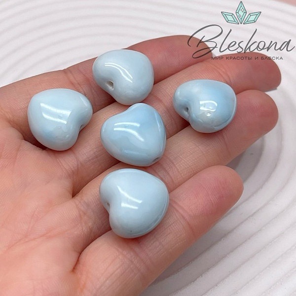 17 мм Бусина сердце, керамика цвет голубой