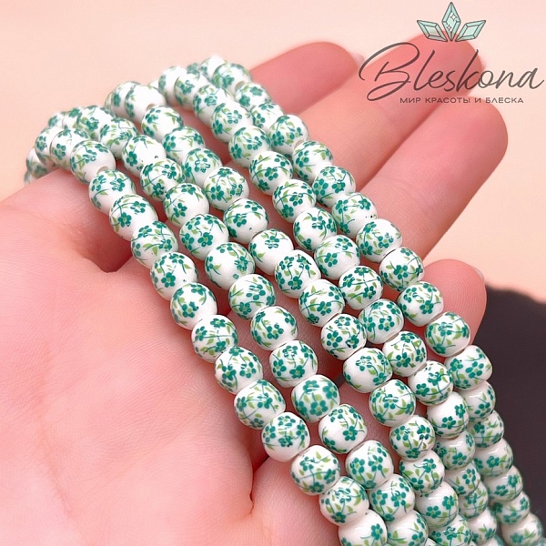 6 мм Керамика Бусина роспись гжель №23