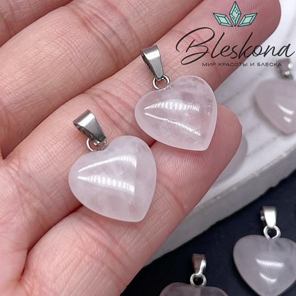 16*15 мм Цвет серебро, Подвеска Сердце Розовый кварц