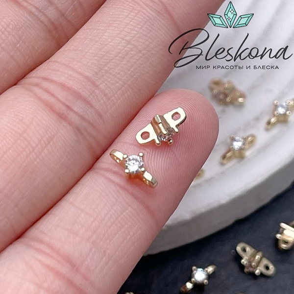 7,8*4 мм Цвет золото, Бусина-разделитель 2 ряда циркон