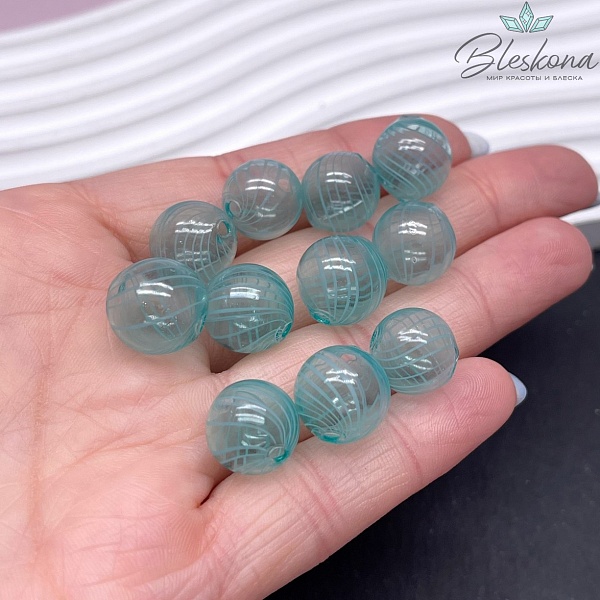 13 мм Бусина шар стекло бирюзовое белые полосы