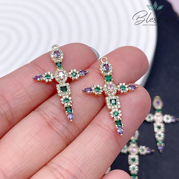20*31 мм Цвет золото, Подвеска крест цирконы микс 