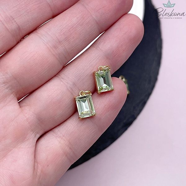 8*5 мм, Цвет золото, Подвеска прямоугольник зеленый циркон