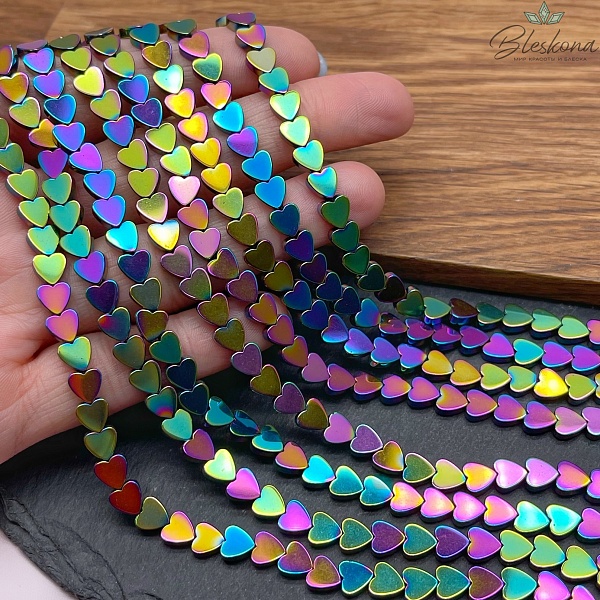 6 мм Гематин, цвет хамелеон №1, сердце плоское имитация