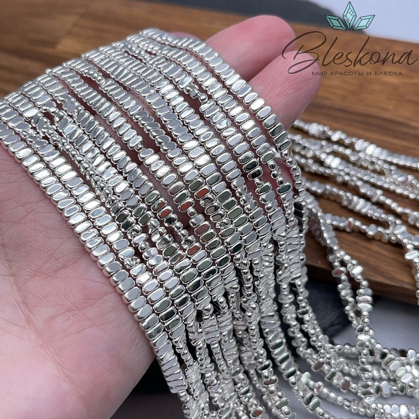 2*4 мм Гематин плоский прямоугольник, светлое серебро, имитация