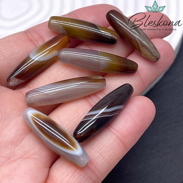 Дзи природная из агата коричневая 29*8 мм (штучно)