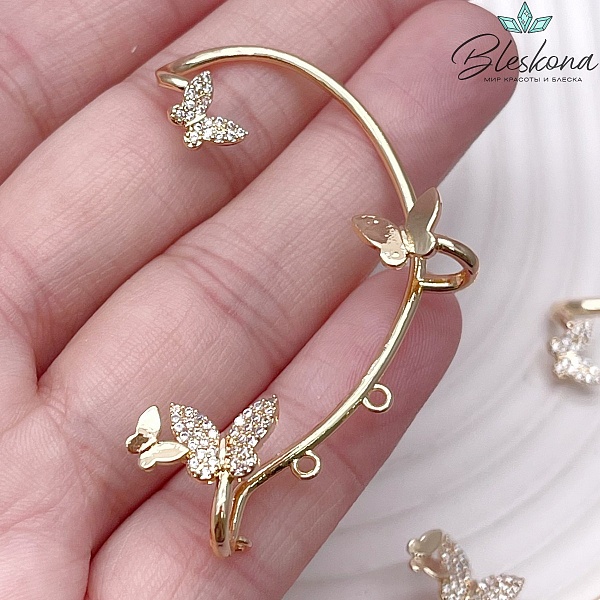 55*32 мм Цвет золото, Кафф бабочки цирконы