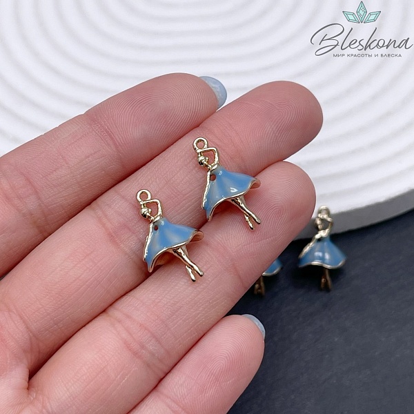 19,5*12 мм Цвет золото, Подвеска балерина голубая эмаль