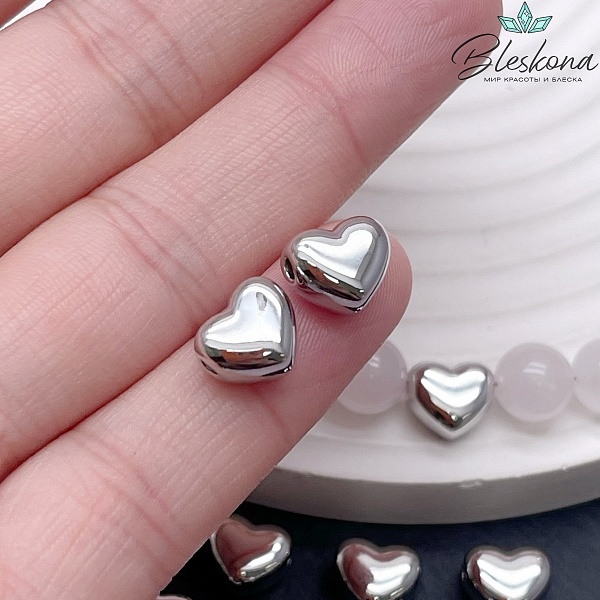 9,4*8,4 мм Цвет серебро, Бусина сердце гладкое