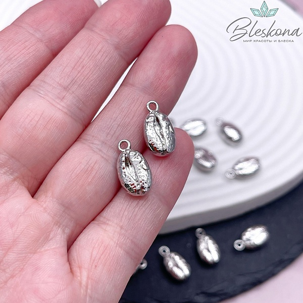 7,7*15 мм Цвет серебро, Подвеска кофейное зерно 