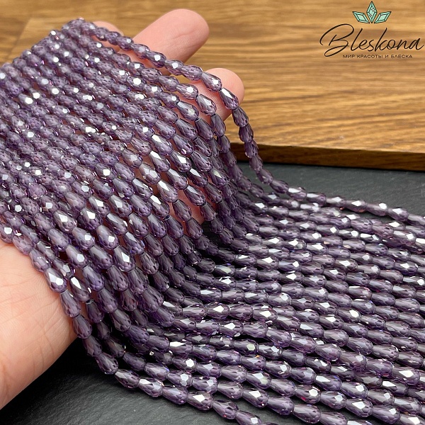 Циркон капля огранка фиолетовый 6*4 мм (кубический цирконий, фианит) 