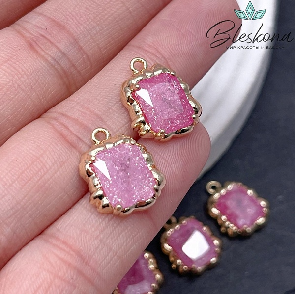 12,7*16мм цвет золото Подвеска фуксия сахарное стекло 