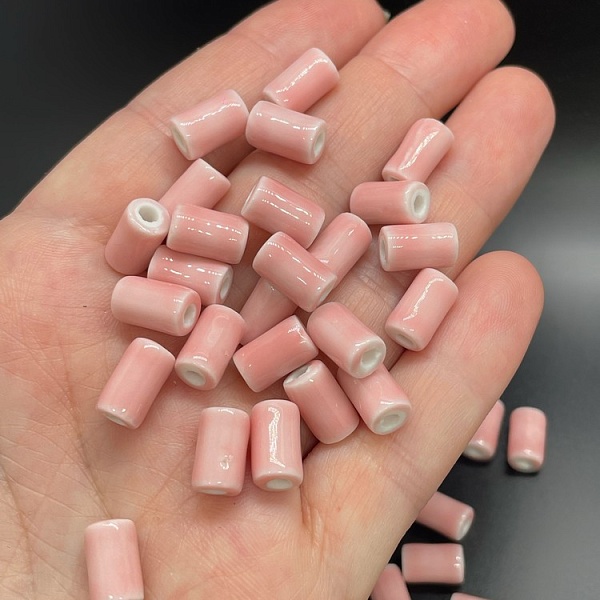 6*10 мм Бусина трубочка, керамика цвет розовый