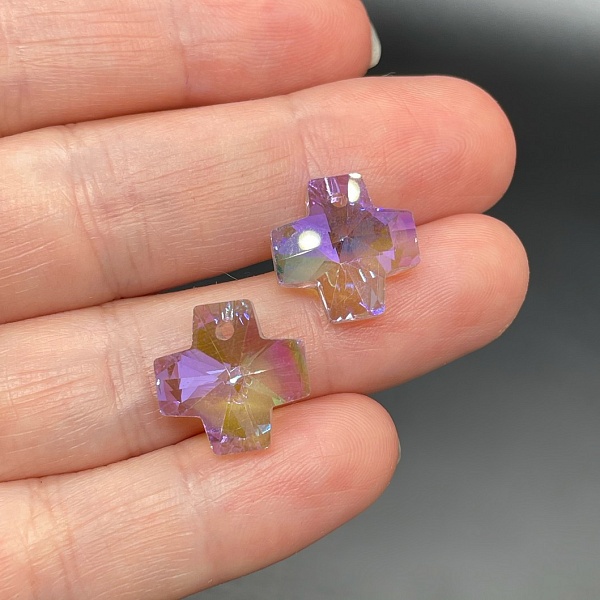 14 мм, Стекло Lux, Подвеска крест, цвет фиолетово-зеленый