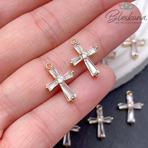 16,3*12 мм Цвет золото Крест  цирконы 