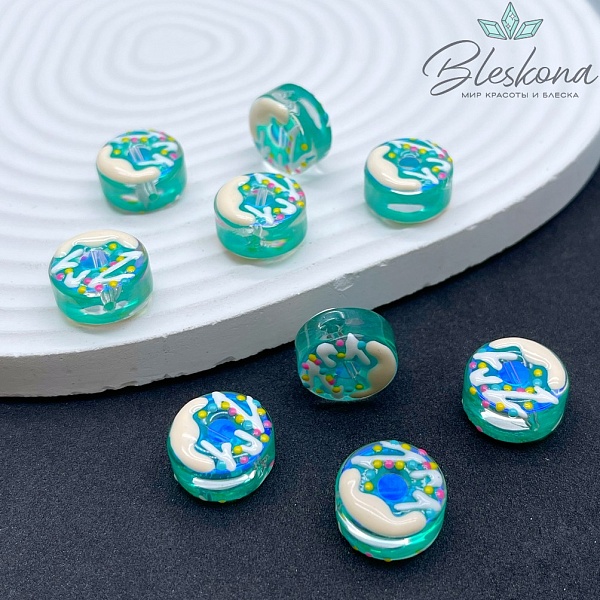 8*15 мм Бусина пончик зеленый с переливом