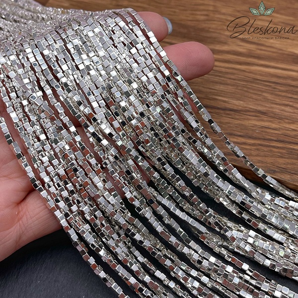 2мм Гематин имитация, цвет светлое серебро, куб УЦЕНКА