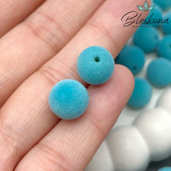 10мм Бархатная бусина, Цвет голубой