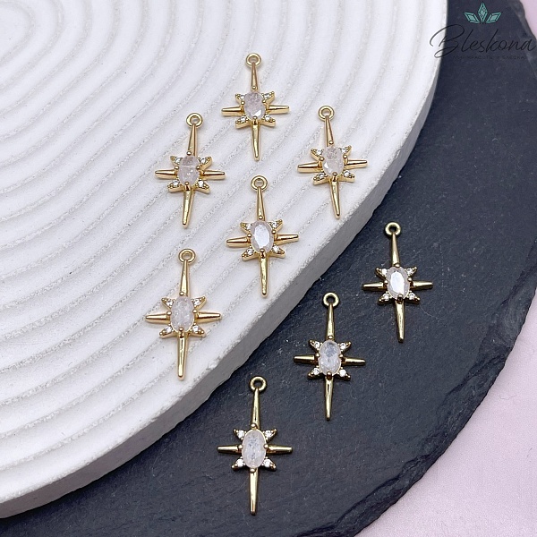 22,5*12,5 мм Цвет золото, Подвеска серверная звезда белое стекло