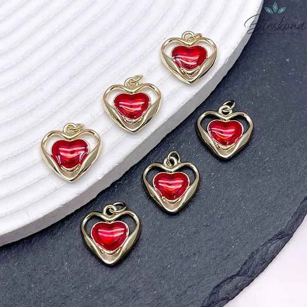 16,5*17 мм, Цвет золото, Подвеска сердце красная эмаль