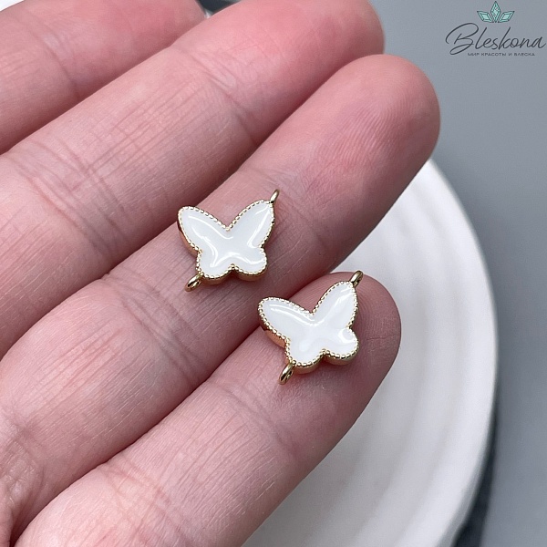 Коннектор бабочка белая эмаль, цвет золото 10,3*10,8мм 