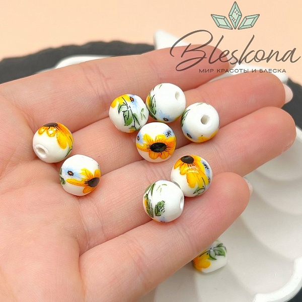 10 мм Керамика Бусина роспись гжель №4 (штучно)