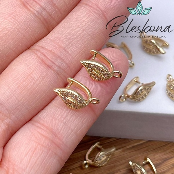 13,5*6,2 мм Цвет золото, Бейл Зажимной лист большой цирконы