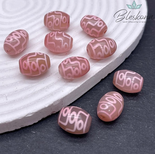 Бусина Дзи 9 глаз розовый бочонок 16*12 мм
