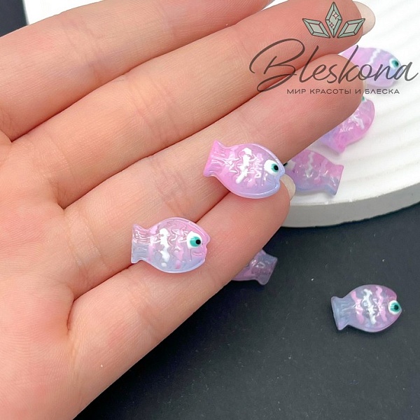14*10 мм  Бусина рыбка розово- голубая