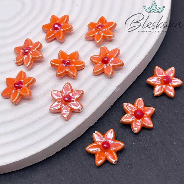 15*16 мм Керамика бусина цветок  оранжевый
