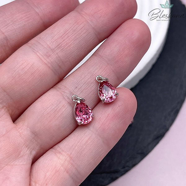11*7 мм, Цвет серебро, Подвеска капля малиновый циркон