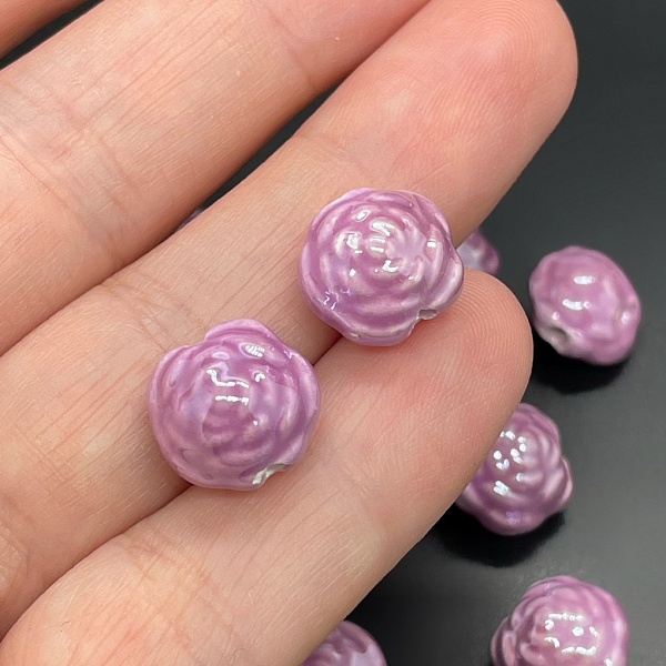 11 мм Бусина роза, керамика цвет фиолетовый