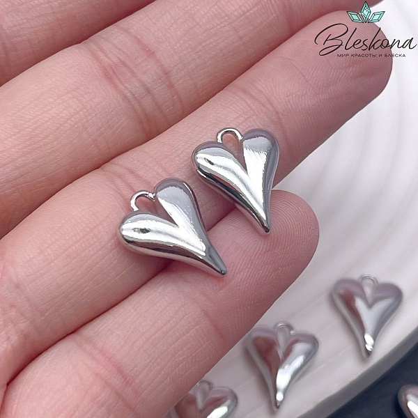 16*12 мм Цвет серебро, Подвеска сердце объемное 