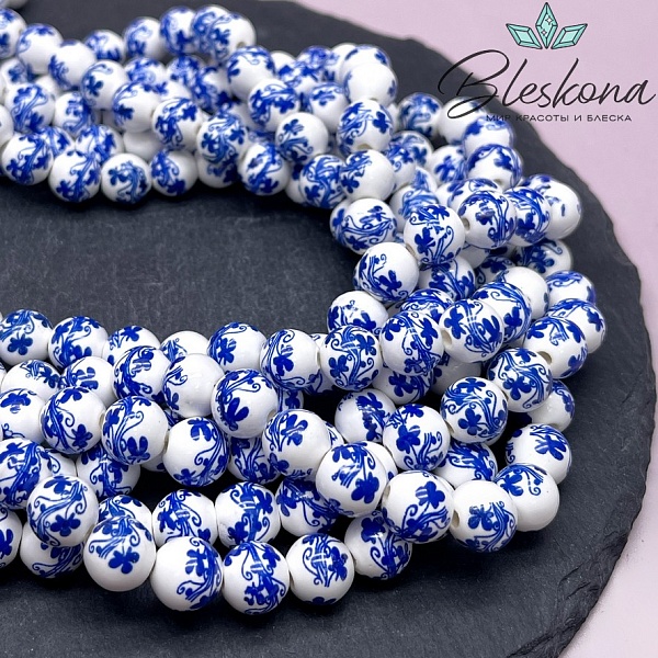 10 мм Керамика Бусина роспись гжель №1 