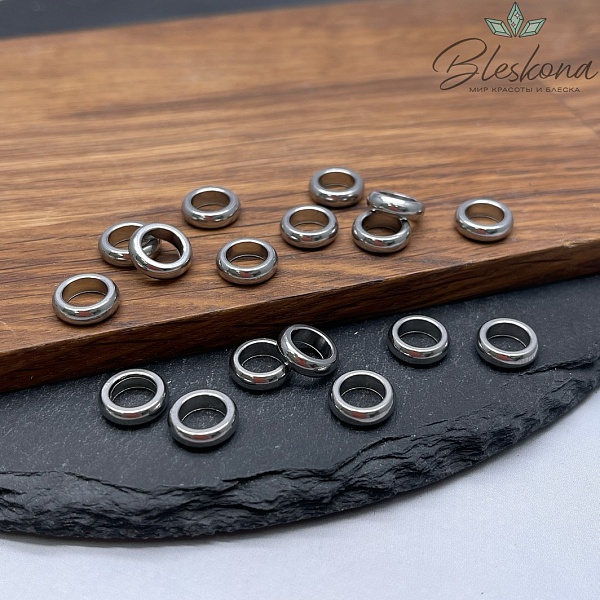 Бусина сталь, цвет серебро 3*10 мм