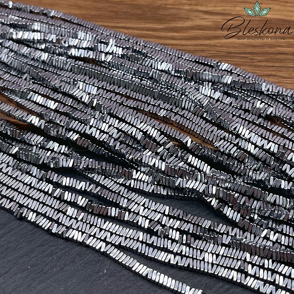 3 мм Гематин, цвет темное серебро, квадрат елочка имитация