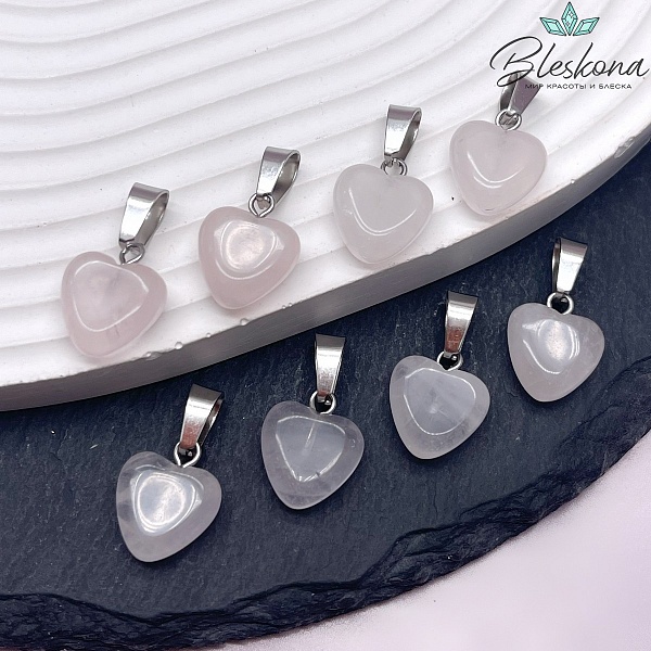 12 мм Цвет серебро, Подвеска Сердце Розовый кварц