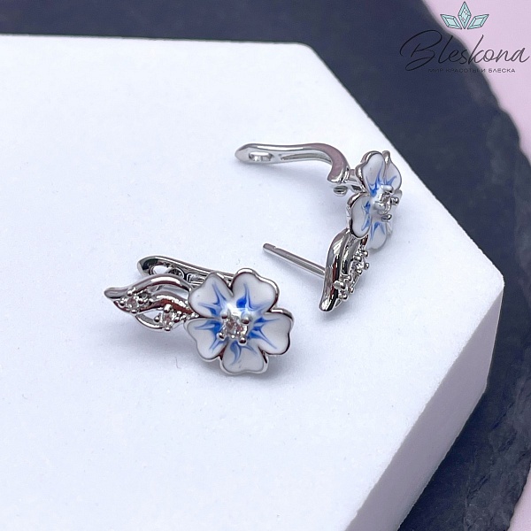 20*12 мм Цвет серебро, Швензы Цветок с цирконами