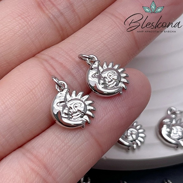 12,4*10 мм Цвет серебро, Подвеска солнце и луна 
