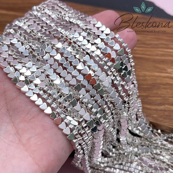 4 мм Гематин, цвет светлое серебро, сердце плоское имитация УЦЕНКА