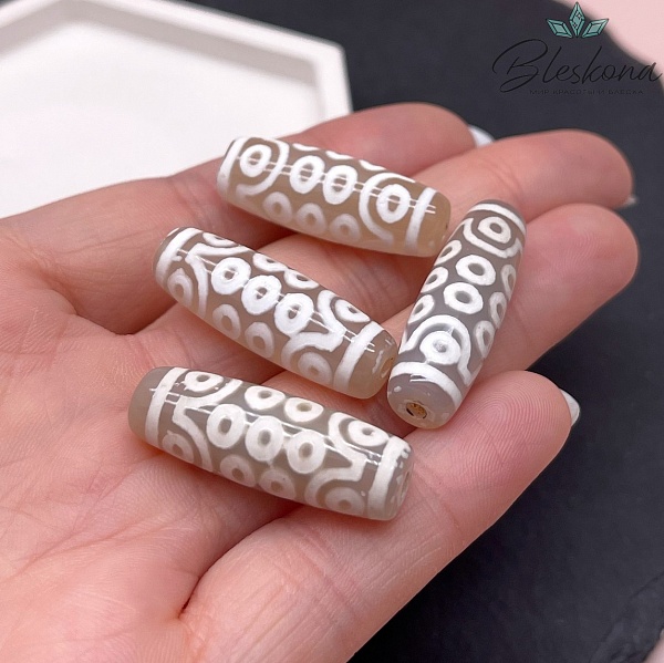 Бусина Дзи 21 глаз серо-белый бочонок 30*11 мм